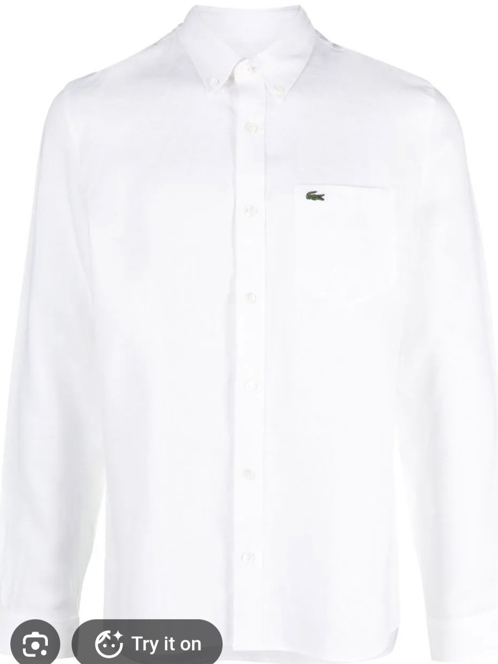 Lacoste Men's White Long-Sleeve Button-Down Shirt with Pocket
